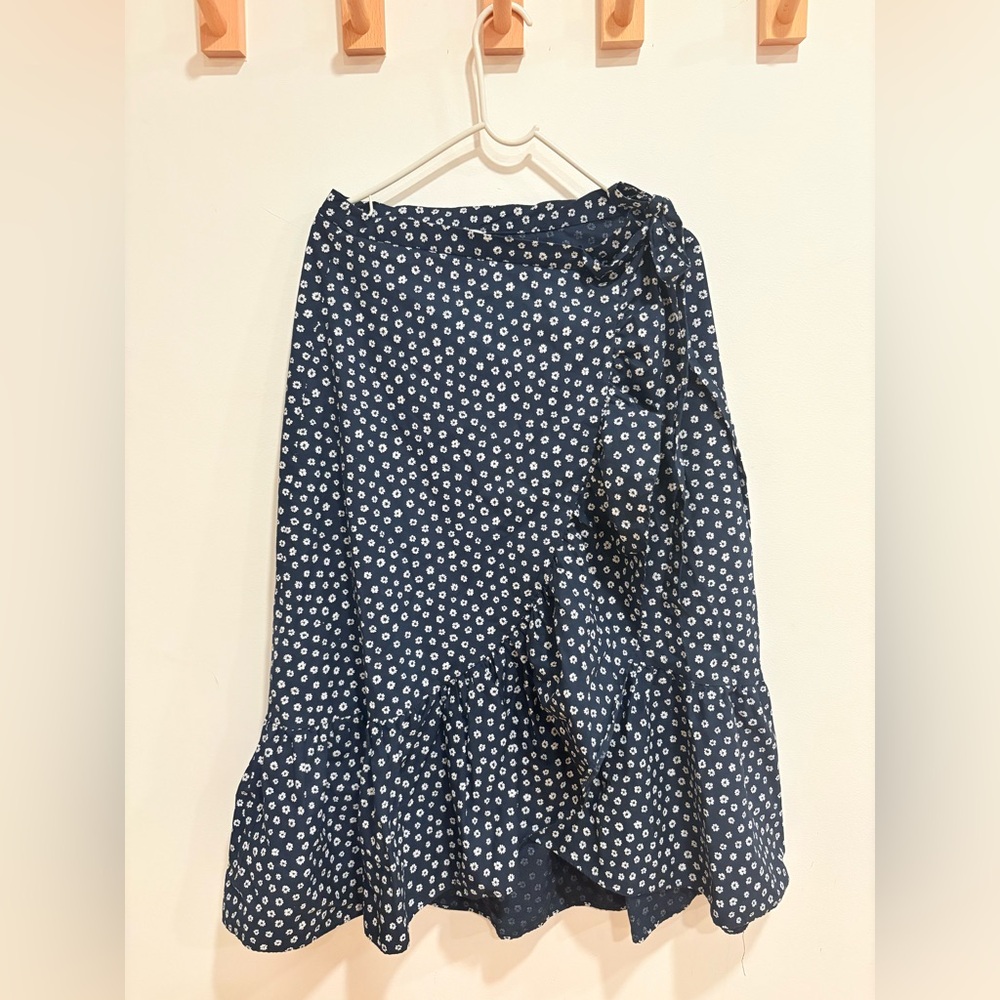 J. Crew Dark Blue Midi Skirt with White flowers